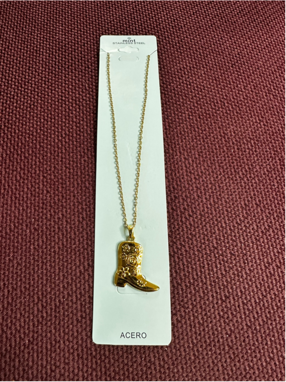 Mint Gold Cowboy Boot Pendant Necklace